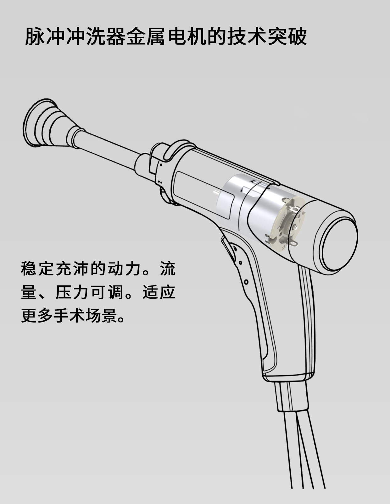 一次性醫(yī)用電動脈沖沖洗器電機解決方案_醫(yī)用沖洗系統(tǒng)泵電機-萬至達電機